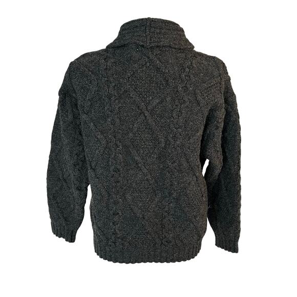 Arancrafts Ireland Gray Merino Wool Fisherman Shawl Cardigan Medium Grandpacore - Picture 2 of 5